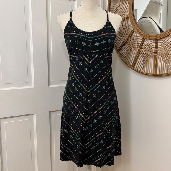 Patagonia Dresses & Skirts - Patagonia Black Midi Dress with Teal & Purple Accents - Reposhed Dress